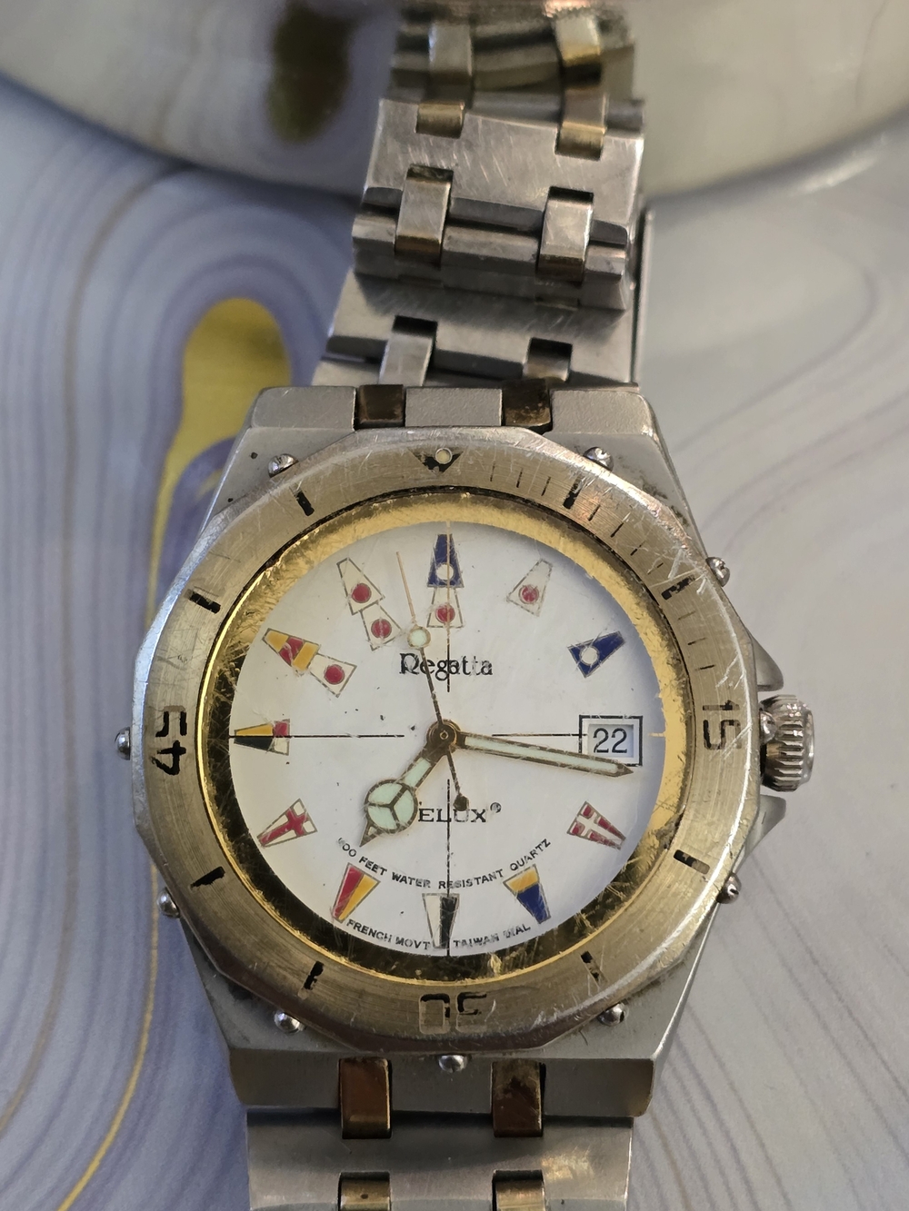 TELUX Two-Tone Stainless Steel Men's Watch - White Dial Vintage Working Cond.